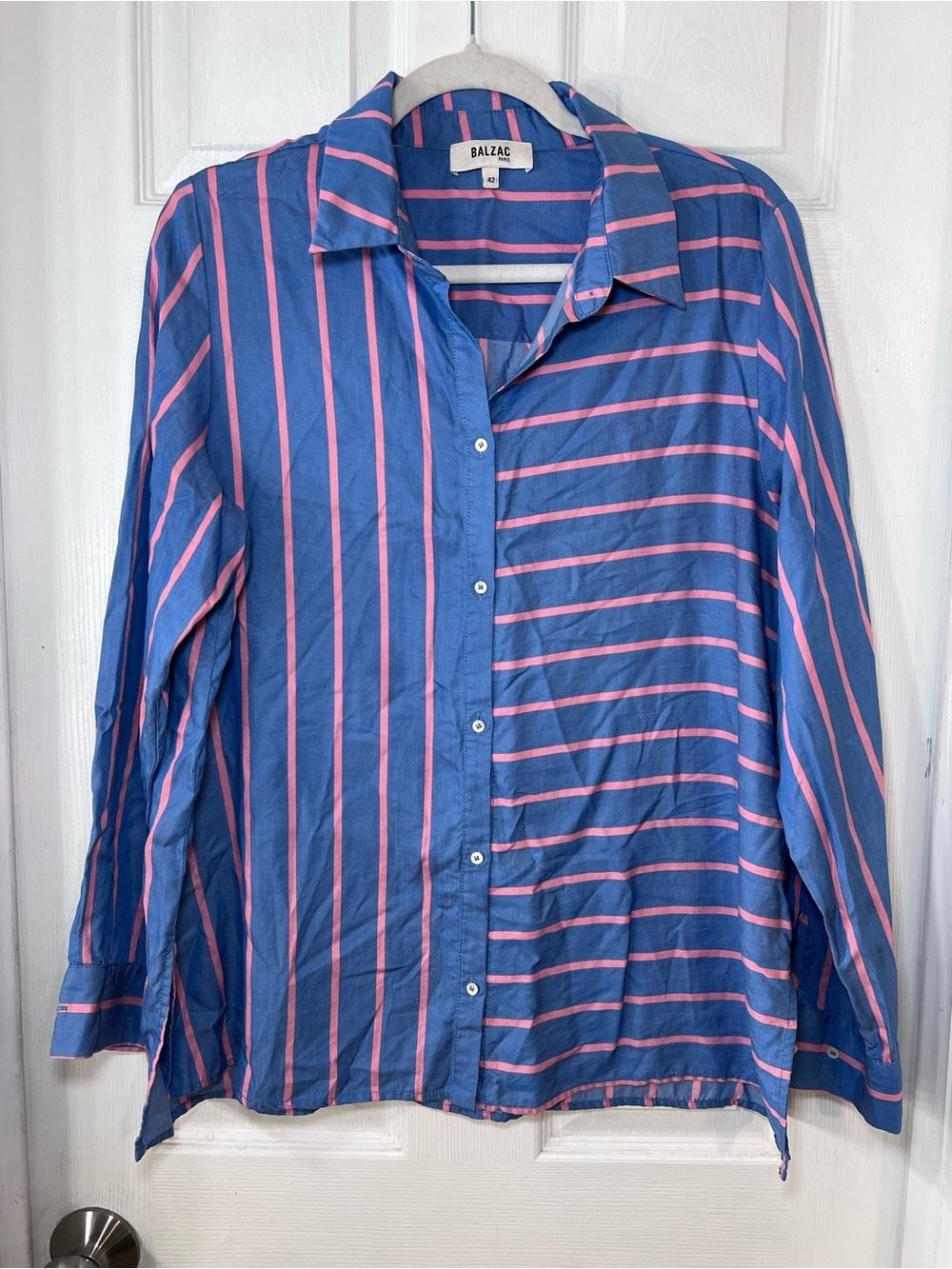 Balzac Paris Blue & Pink Striped Women’s Button-Up Shirt Size 42